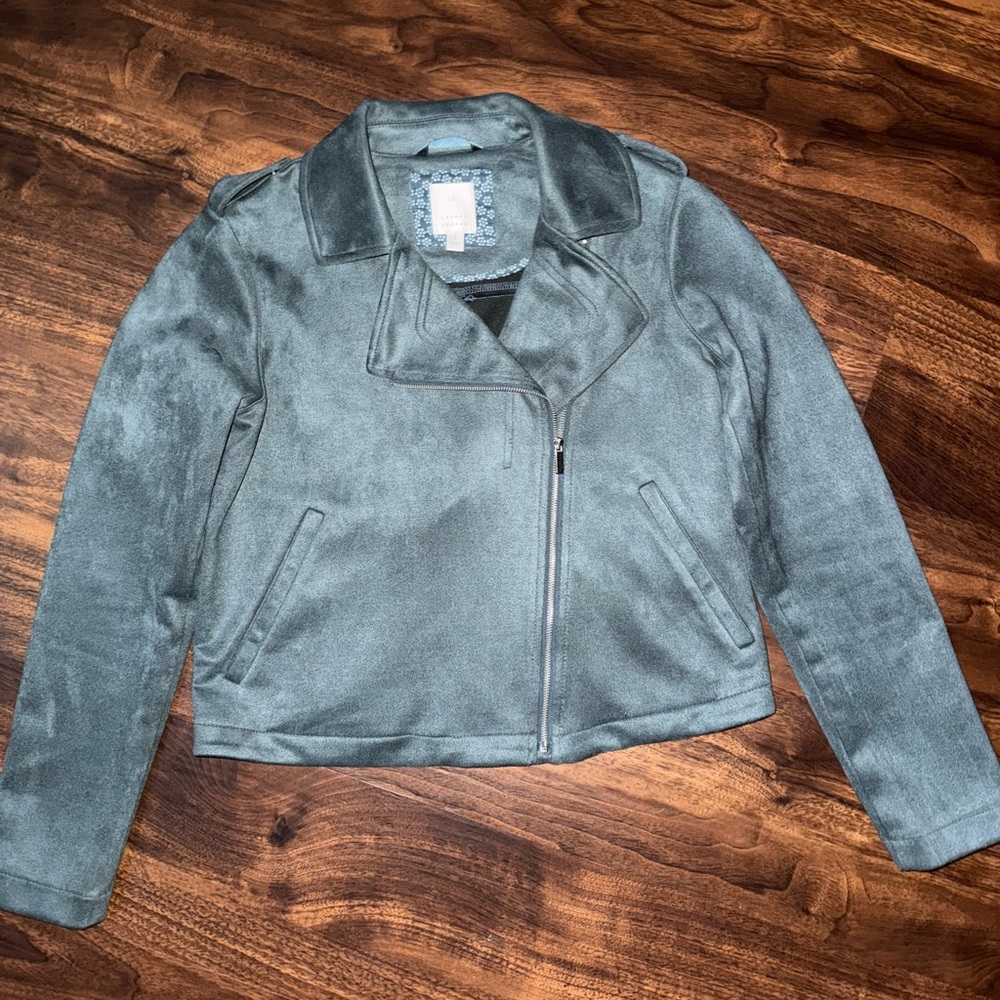 LC Lauren Conrad Women's Suede Biker Jacket in Blue